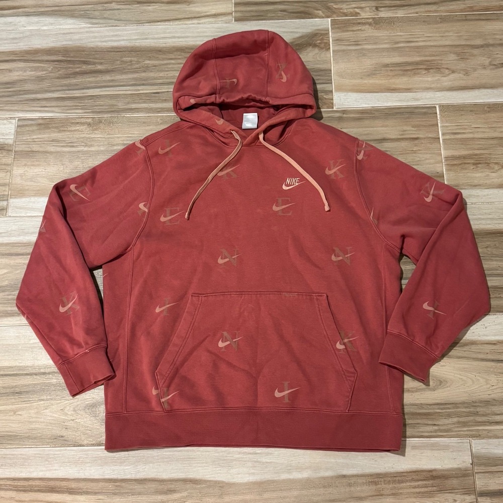 Nike Sportswear Club Fleece Hoodie Canyon Rust Allover Print DV9601-691 XL